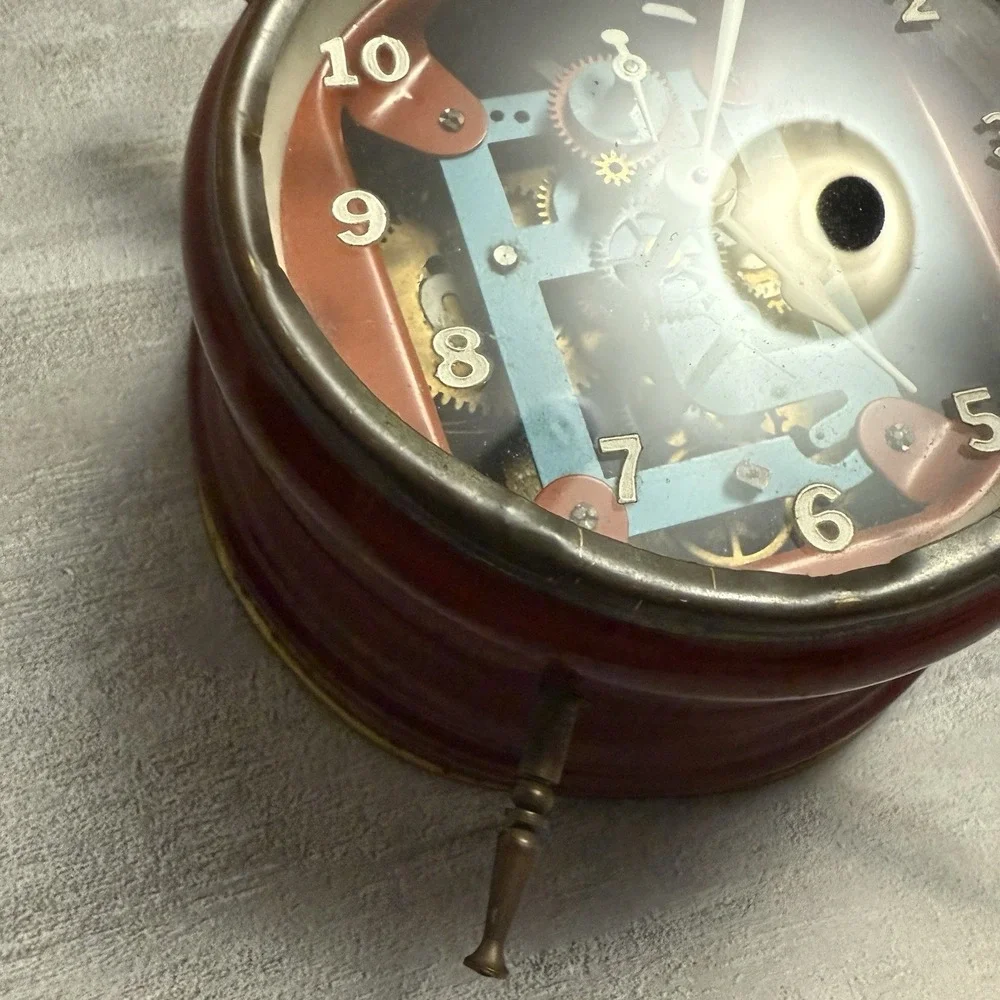 Vintage Brass Busy Boy Mechanical Alarm‎ Clock Made In Germany - Untested Red